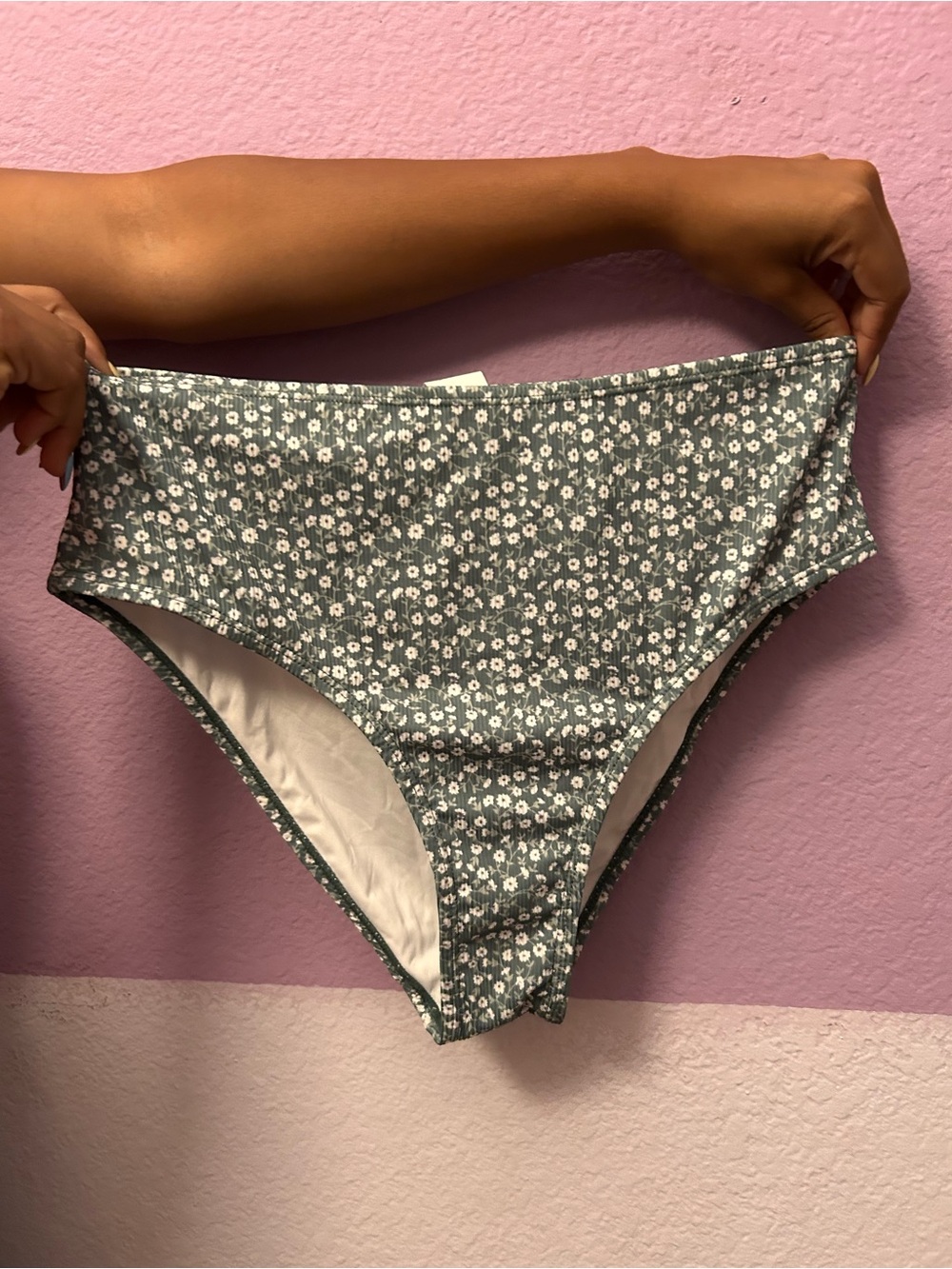 High-Waist Floral Bikini Bottoms in Sage Green
